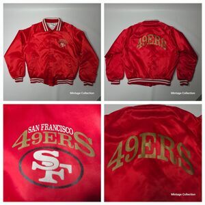 VINTAGE SAN FRANCISCO SF 49ERS CHALK LINE SATIN BOMBER JACKET SIZE M MADE IN USA